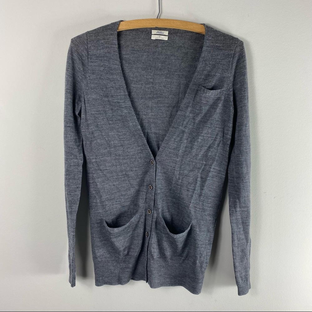 Wallace 100% Merino Wool Gray Long Line Cardigan Small *691